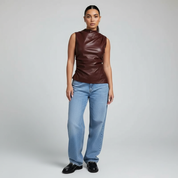 Dames Top – Vegan Leren Top Met Mocknek En Ruches