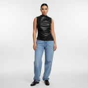 Dames Top – Vegan Leren Top Met Mocknek En Ruches