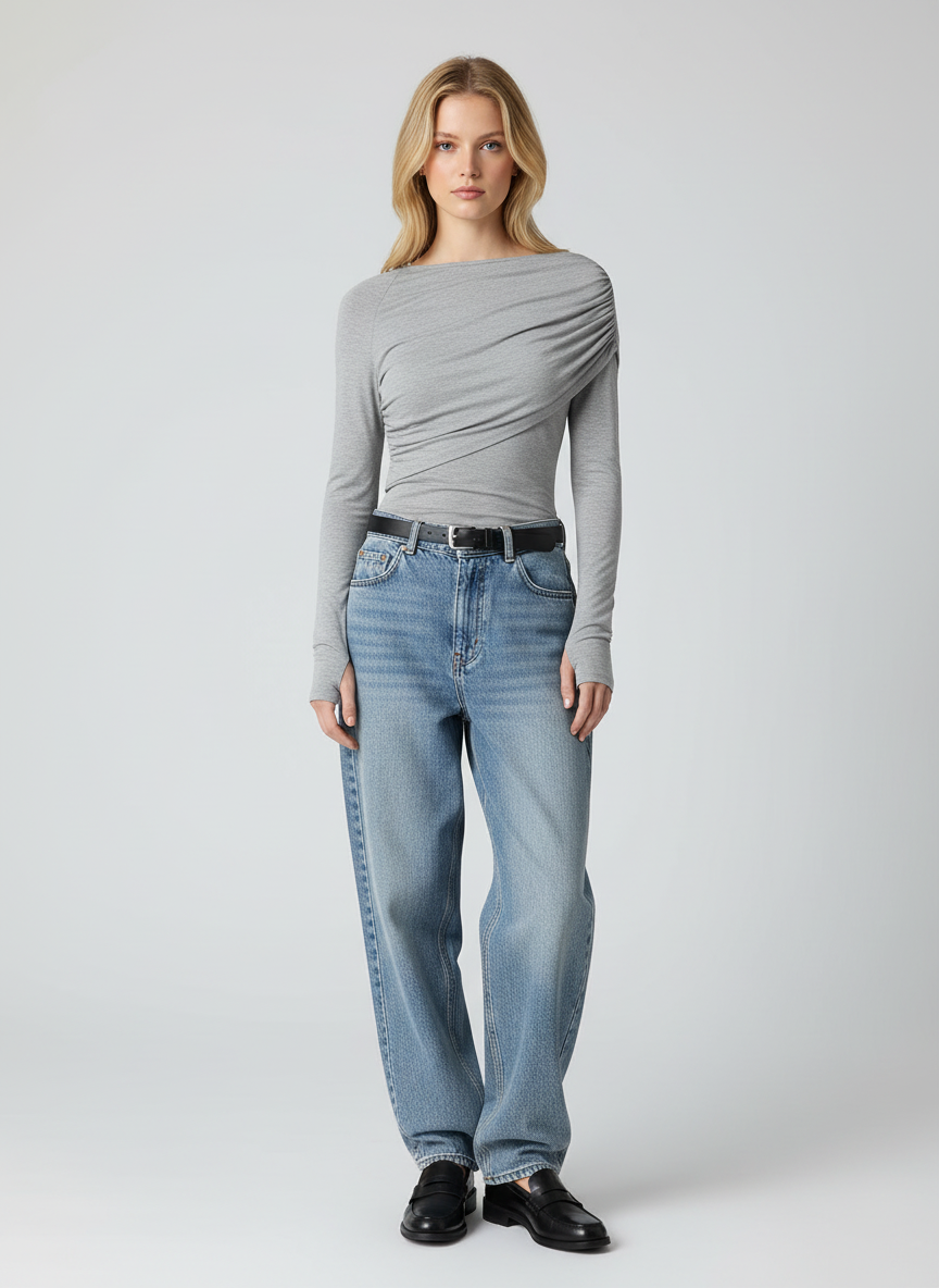 Dames Top – Viscose Blend Top Met Gedrapeerde Halslijn