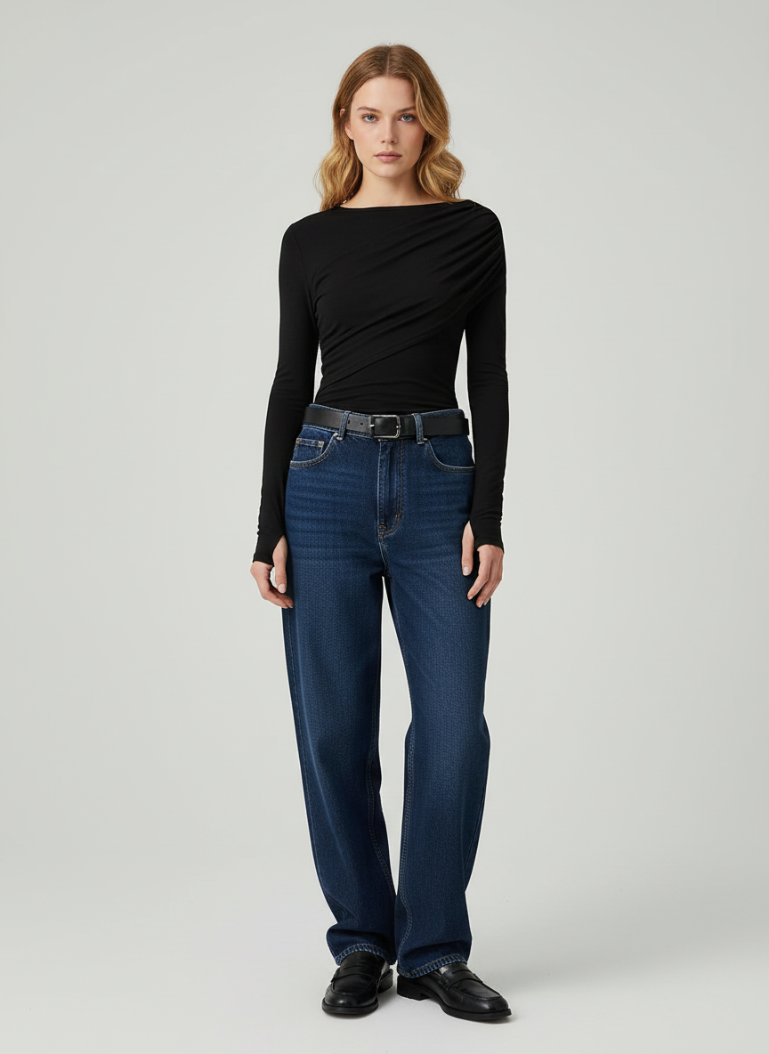 Dames Top – Viscose Blend Top Met Gedrapeerde Halslijn