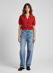 Dea Studios Gebreide Top met Puntkraag en Gouden Knopen