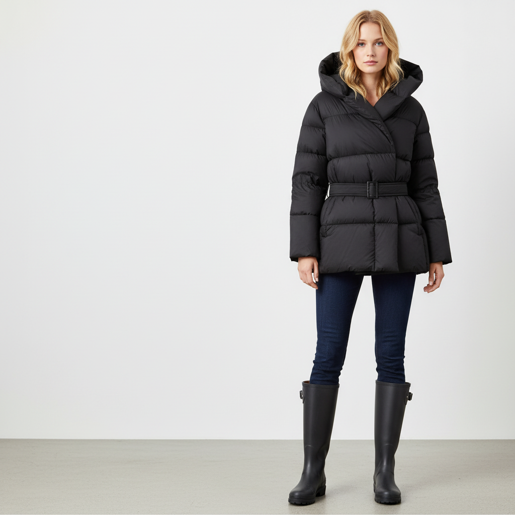 Dames Puffer Jas – Warme Jas Met Capuchon En Strikceintuur