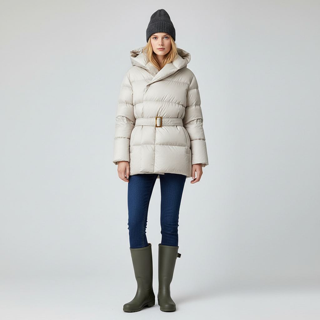 Dames Puffer Jas – Warme Jas Met Capuchon En Strikceintuur