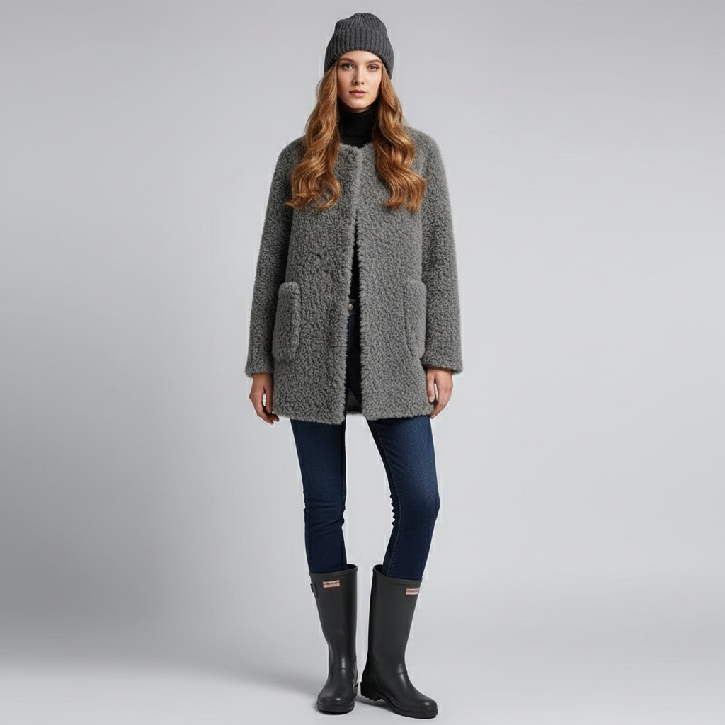 Pluizige Imitatiebont Jas Dames – Warme Zachte Jas Met Zakken