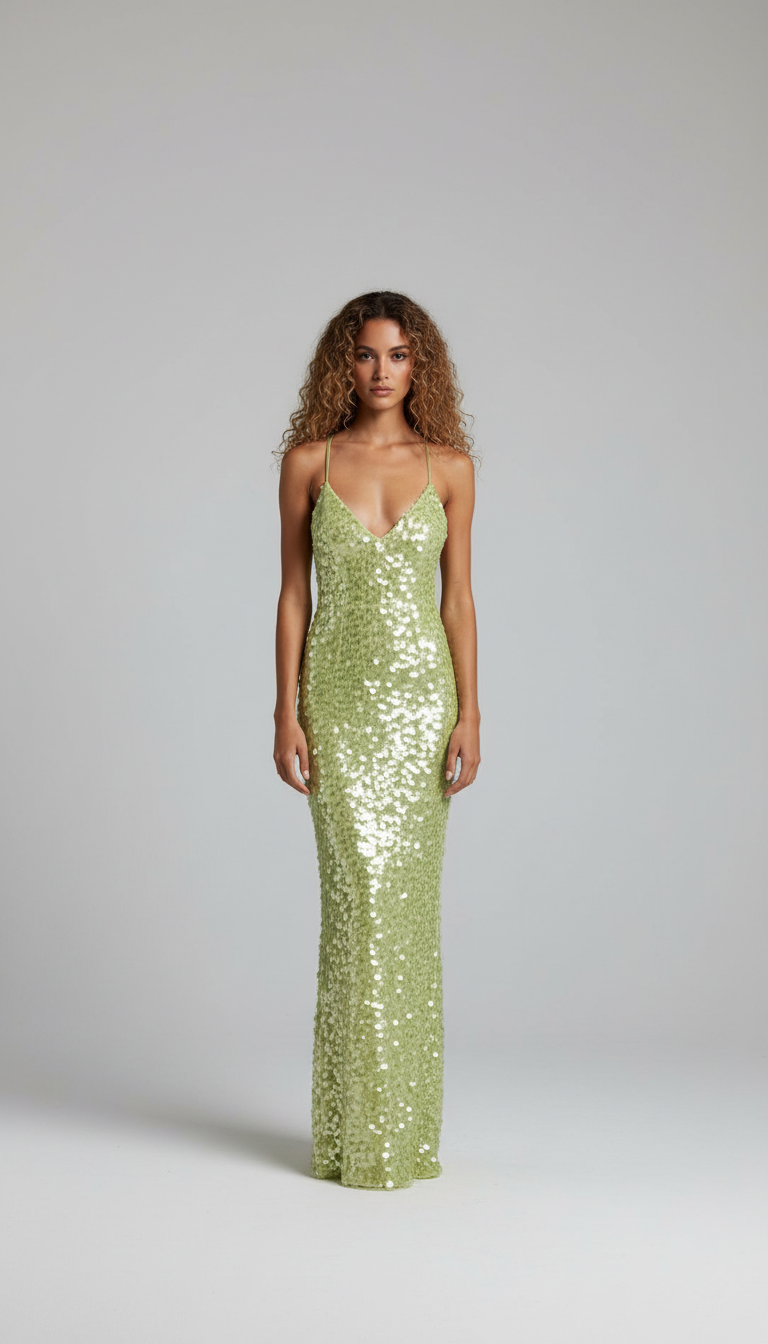 Pailletten Jurk met Diepe Hals – Glamoureuze Avondjurk