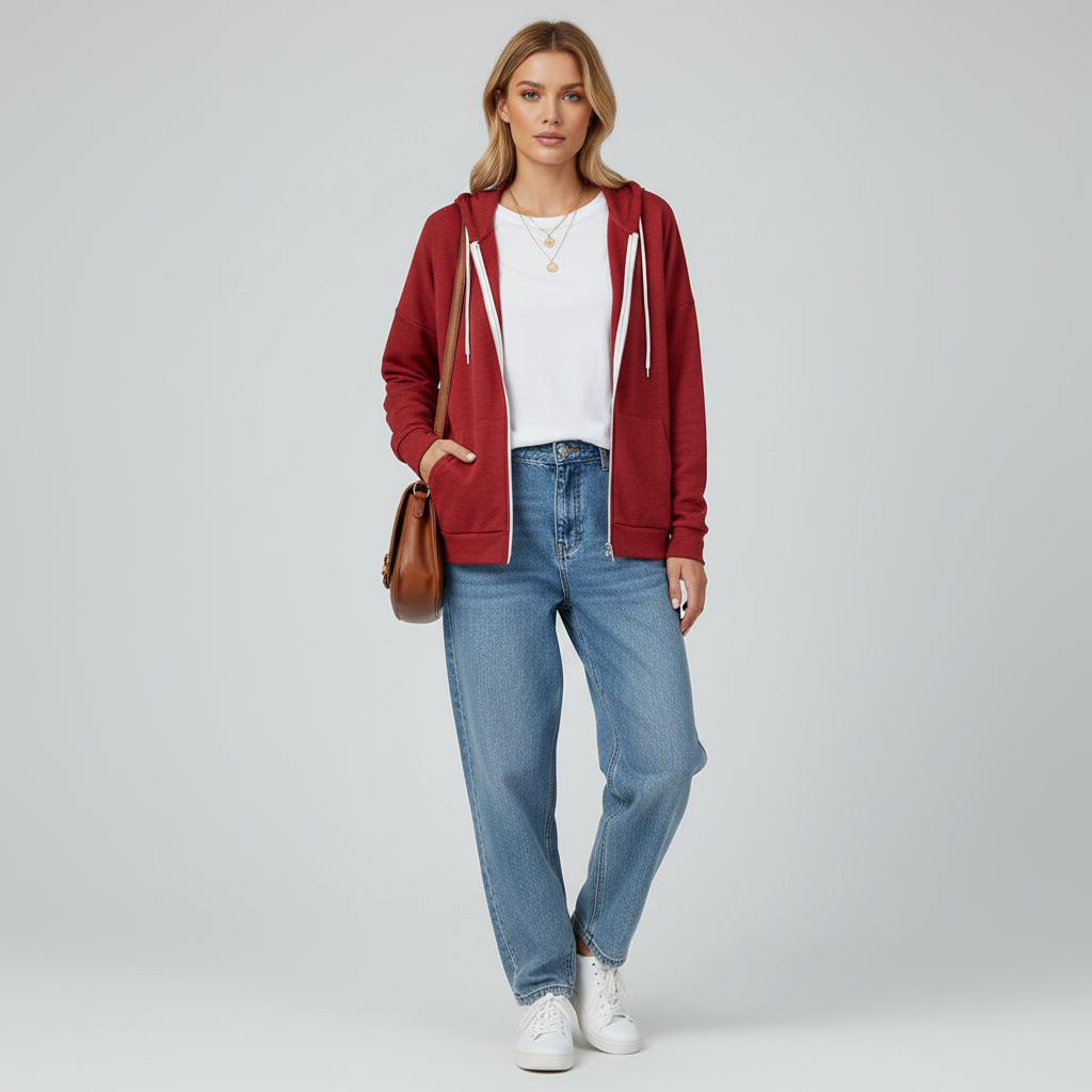 Comfortabele Katoenmix Dames Hoodie met Ritssluiting