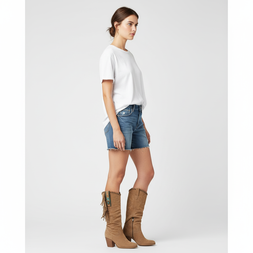 Suède Dames Laarzen met Franjes en Turquoise Accenten