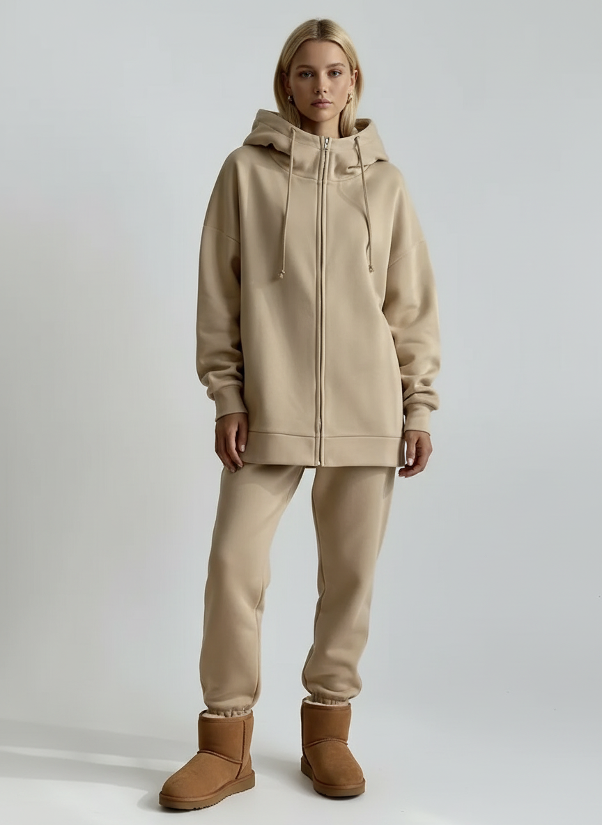 Fleece Katoenmix Dames Hoodie met Rits en Hoge Kraag