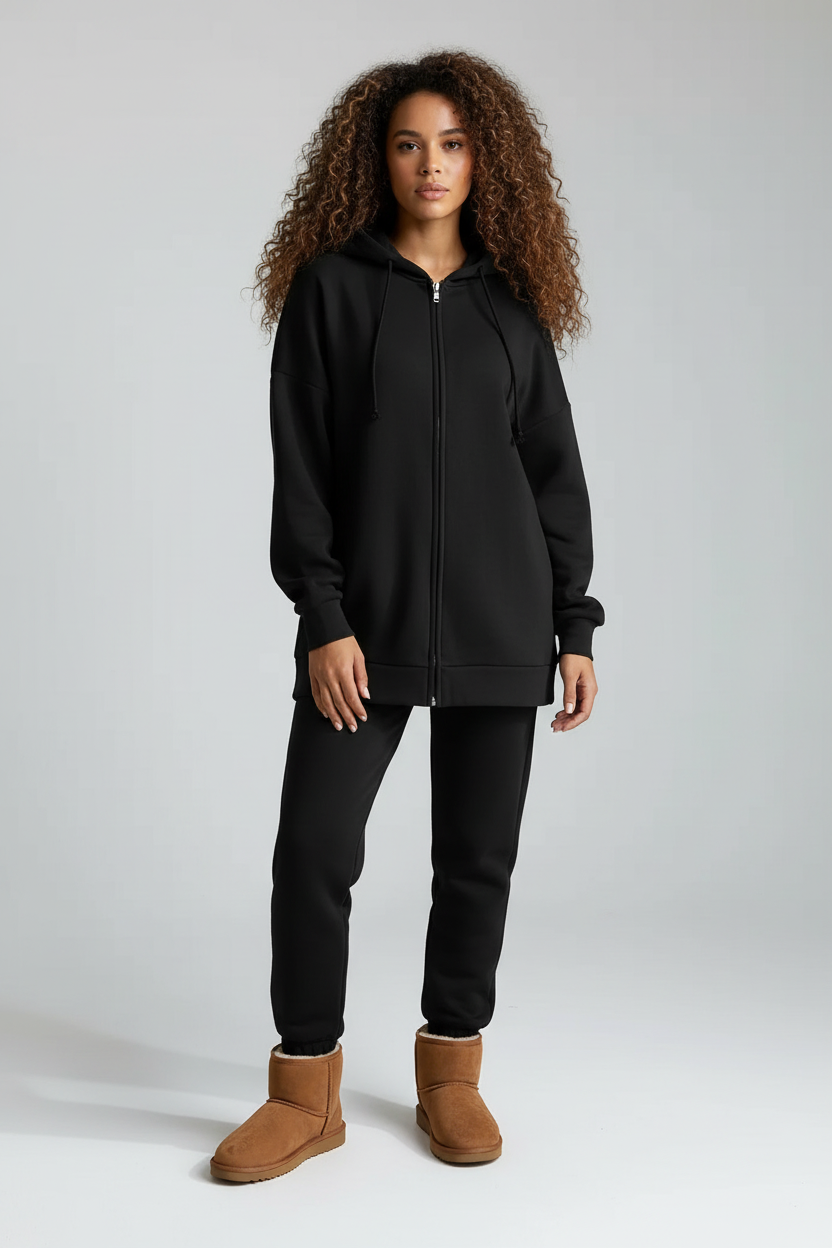 Fleece Katoenmix Dames Hoodie met Rits en Hoge Kraag