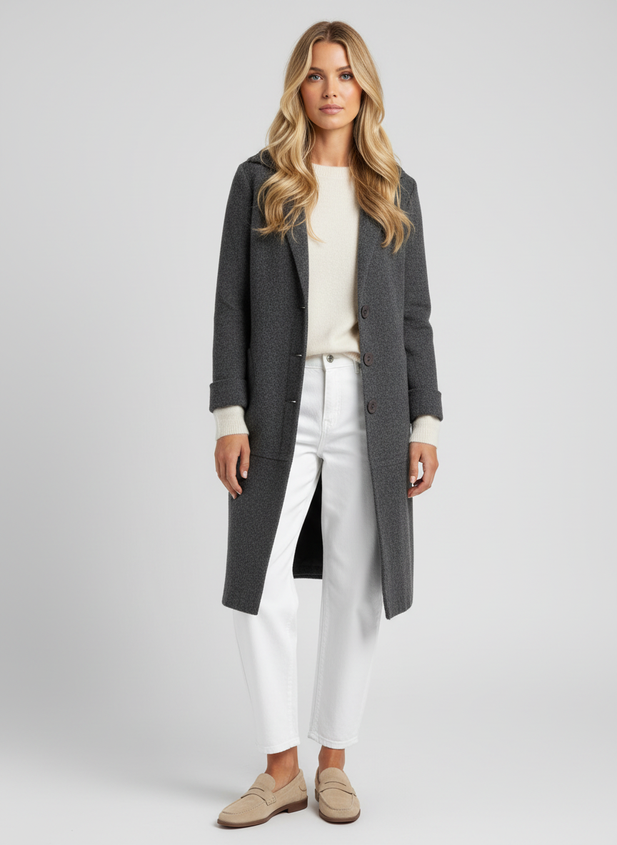 Gebreide Dames Mantel met Open Voorkant en Reverskraag