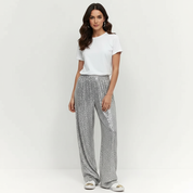 Pailletten Wijde Dames Broek met Elastische Tailleband