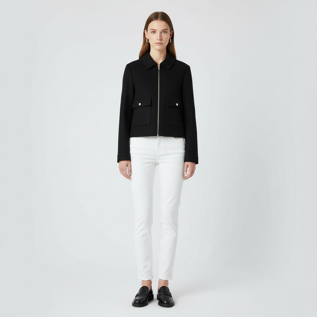 Premium Wolmix Cropped Dames Bomberjack Met Knoopzakken