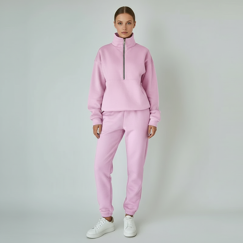 Katoenmix Jogging Dames Set met Halve Rits | Zacht Katoen