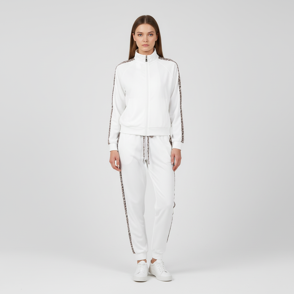 Trendy Tweedelig Dames Trainingspak met Luipaardprint Accenten