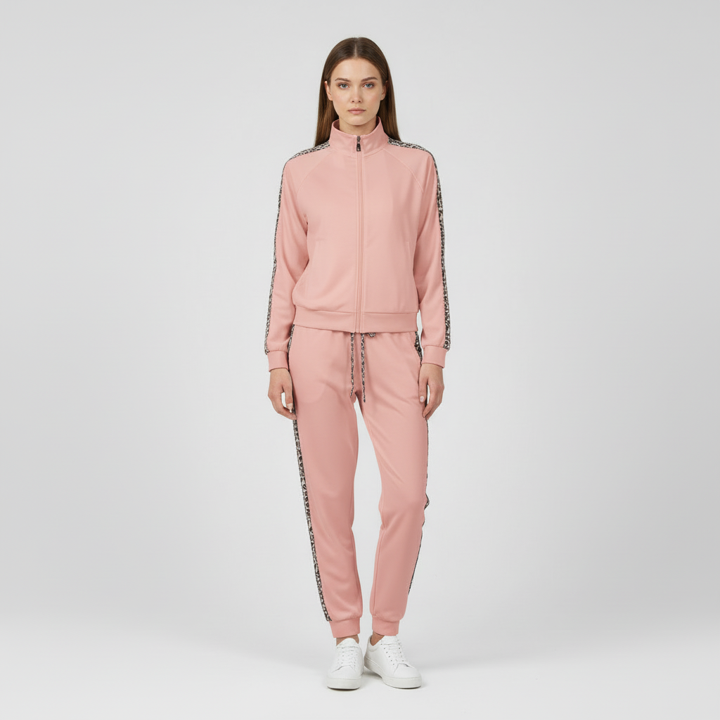 Trendy Tweedelig Dames Trainingspak met Luipaardprint Accenten