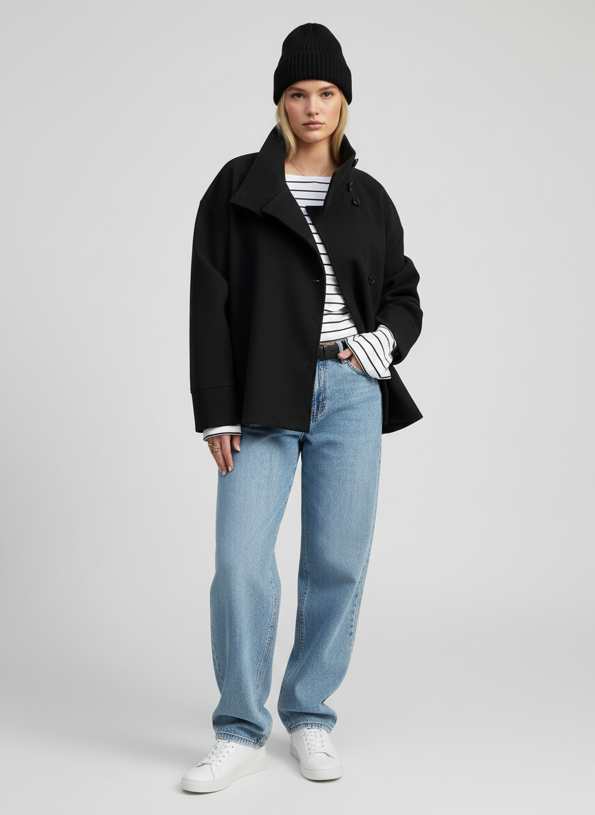 Dames Korte Wolmix Jas met Dubbele Knoopsluiting