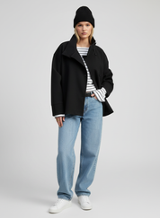 Dames Korte Wolmix Jas met Dubbele Knoopsluiting