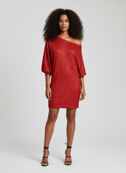 Dames Blend Jurk met Off-Shoulder Design en Pailletten