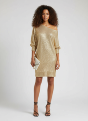 Dames Blend Jurk met Off-Shoulder Design en Pailletten