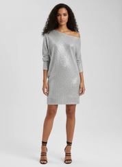 Dames Blend Jurk met Off-Shoulder Design en Pailletten