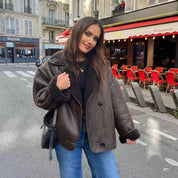 Amy Bruine Leren Jas met Fleece Voering – Vintage Stijl & Warmte