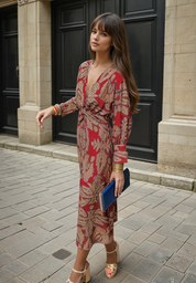 Midi Jurk met Print voor Dames – Elegante Luchtige Jurk met Stijlvolle All-Over Print