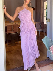 Dames Maxi Jurk met Asymmetrische Ruches en Elegante Uitstraling