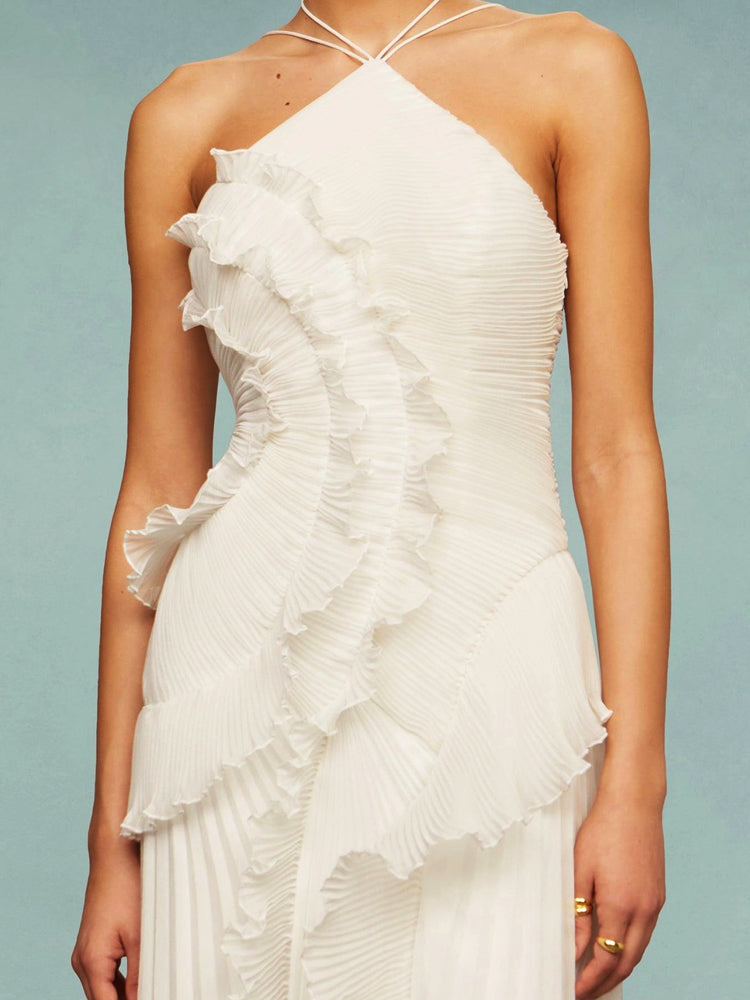 Dames Maxi Jurk met Asymmetrische Ruches en Elegante Uitstraling