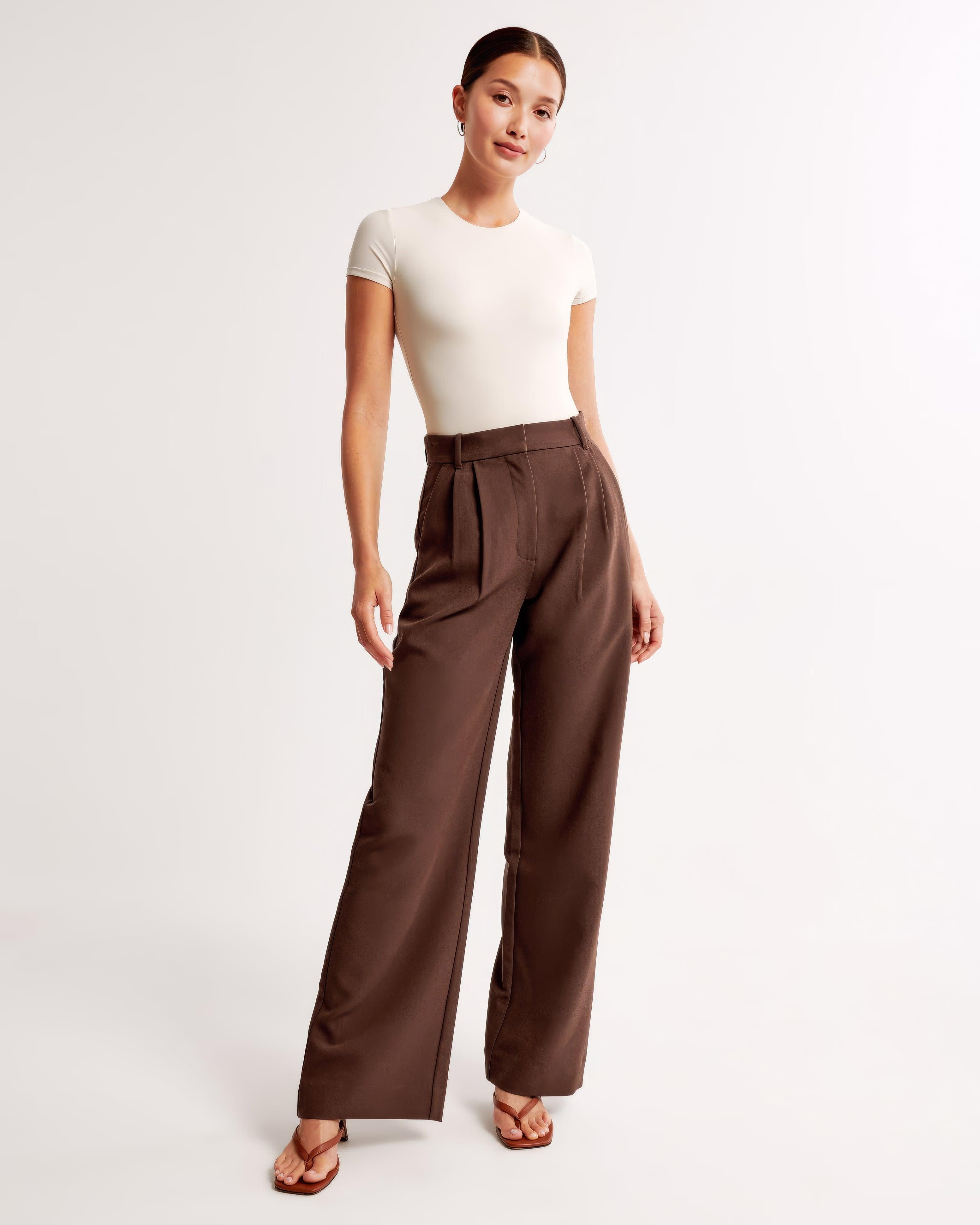Hoge Taille Pantalon Dames – Geplooide Pantalon met Elegante Tapered Fit