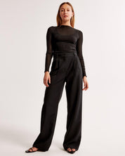 Hoge Taille Pantalon Dames – Geplooide Pantalon met Elegante Tapered Fit