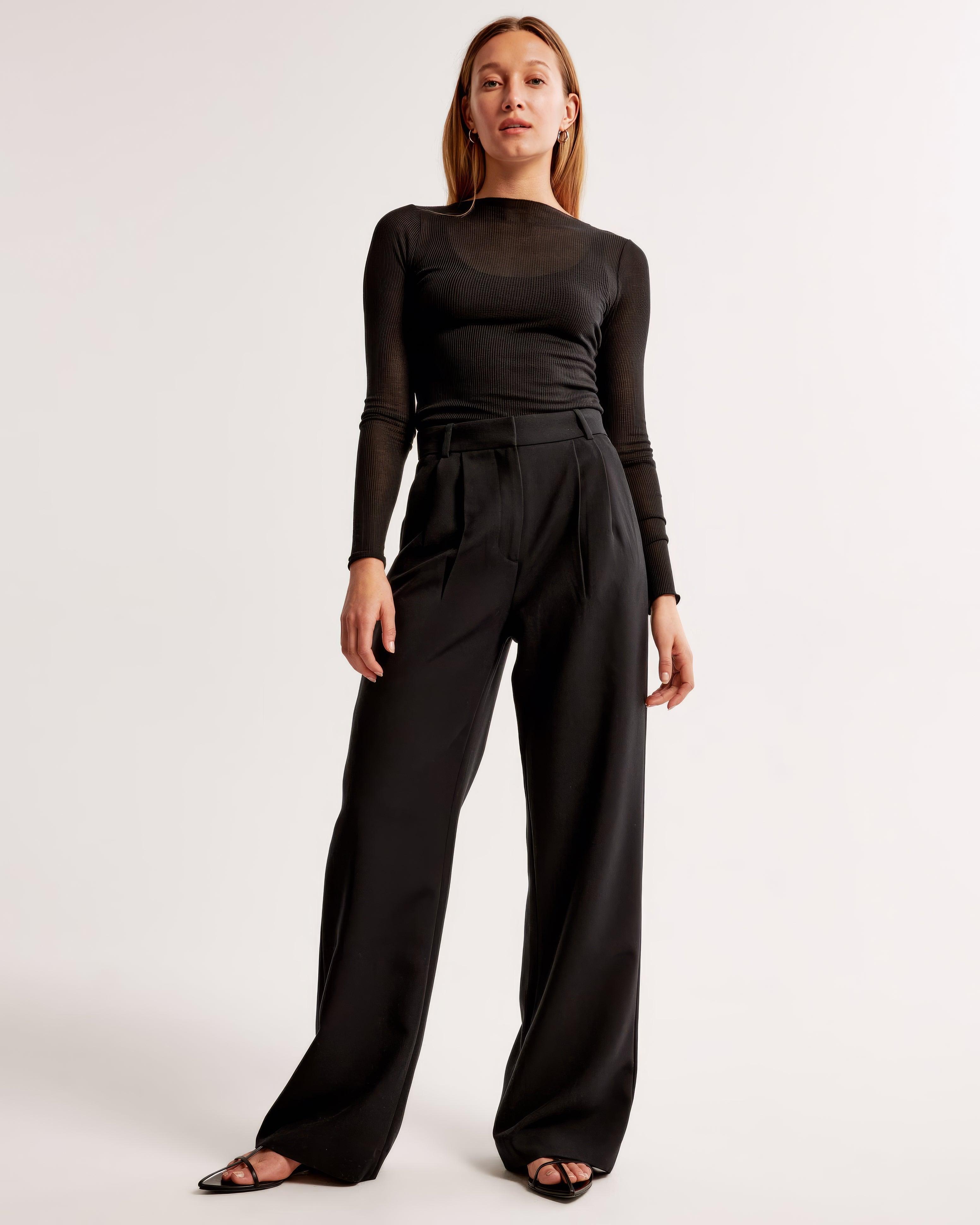 Hoge Taille Pantalon Dames – Geplooide Pantalon met Elegante Tapered Fit
