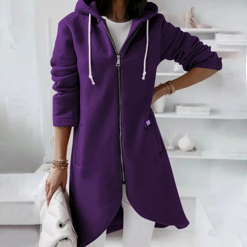 Lange Katoenmix Hoodiejas Dames met Asymmetrische Zoom