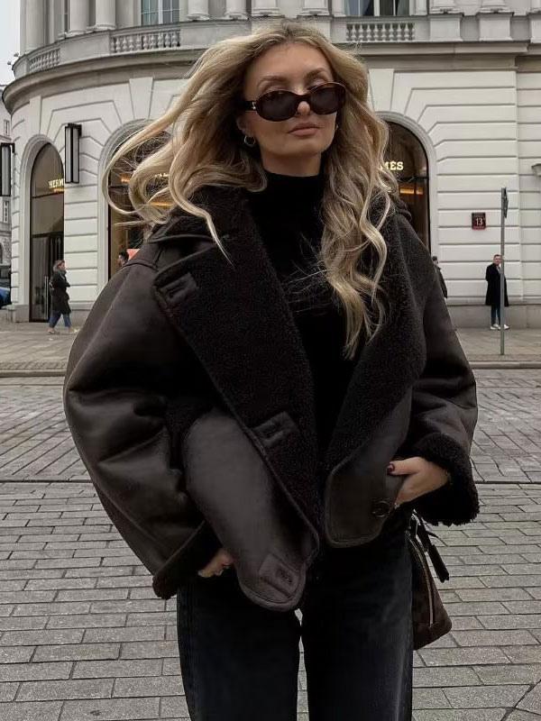 Amy Bruine Leren Jas met Fleece Voering – Vintage Stijl & Warmte