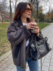 Amy Bruine Leren Jas met Fleece Voering – Vintage Stijl & Warmte