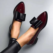 Zwart-Rode Leren Dames Loafers met Strik