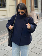 Dames Korte Wolmix Jas met Dubbele Knoopsluiting