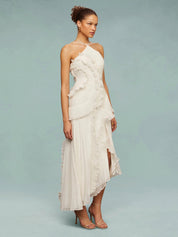 Dames Maxi Jurk met Asymmetrische Ruches en Elegante Uitstraling