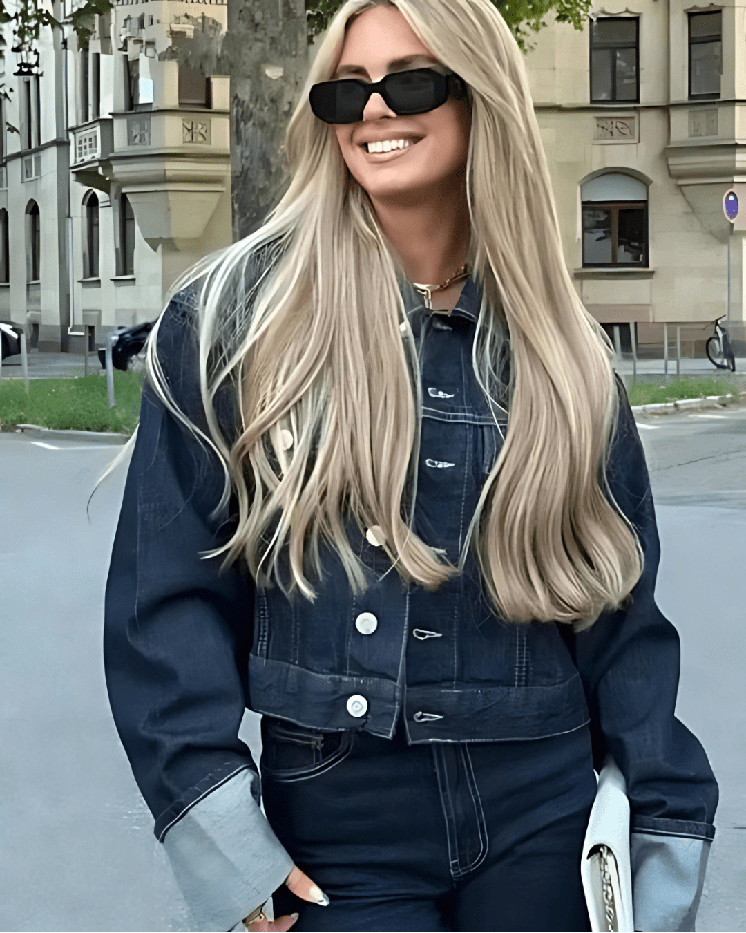 Denim Dames Twee-Delige Set – Denim Set Met Lange Mouwen En Kraag