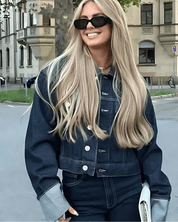 Denim Dames Twee-Delige Set – Denim Set Met Lange Mouwen En Kraag