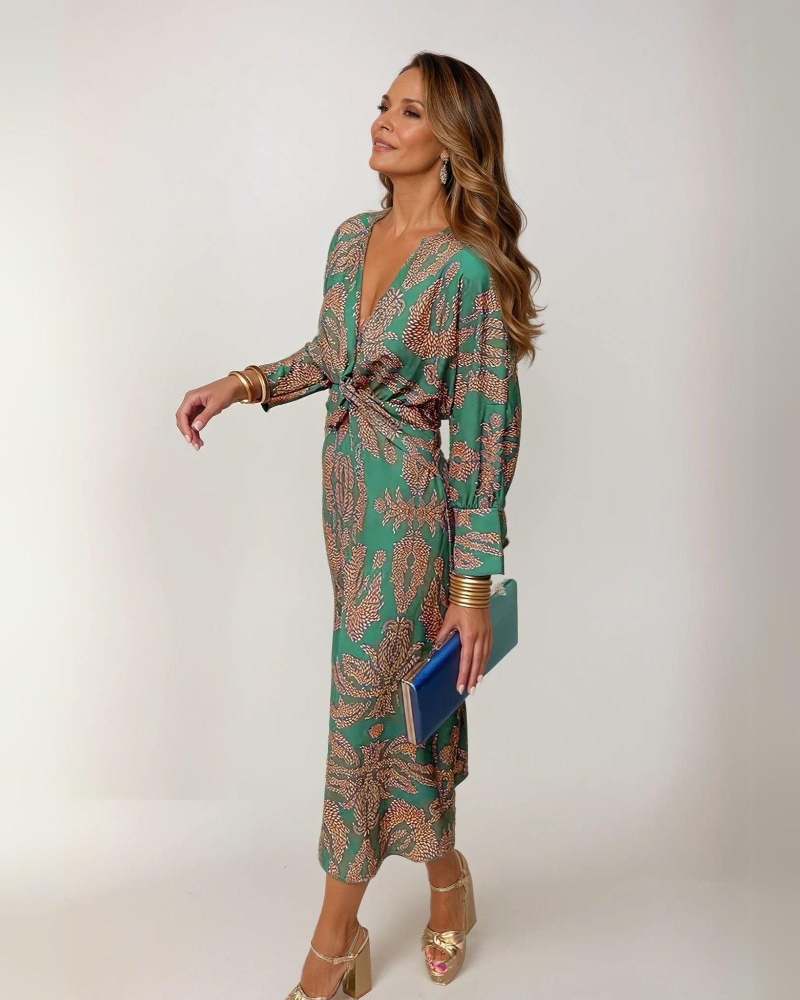 Midi Jurk met Print voor Dames – Elegante Luchtige Jurk met Stijlvolle All-Over Print