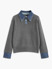 Stijvolle 2 in 1 Dames Sweater met Denim Kraag