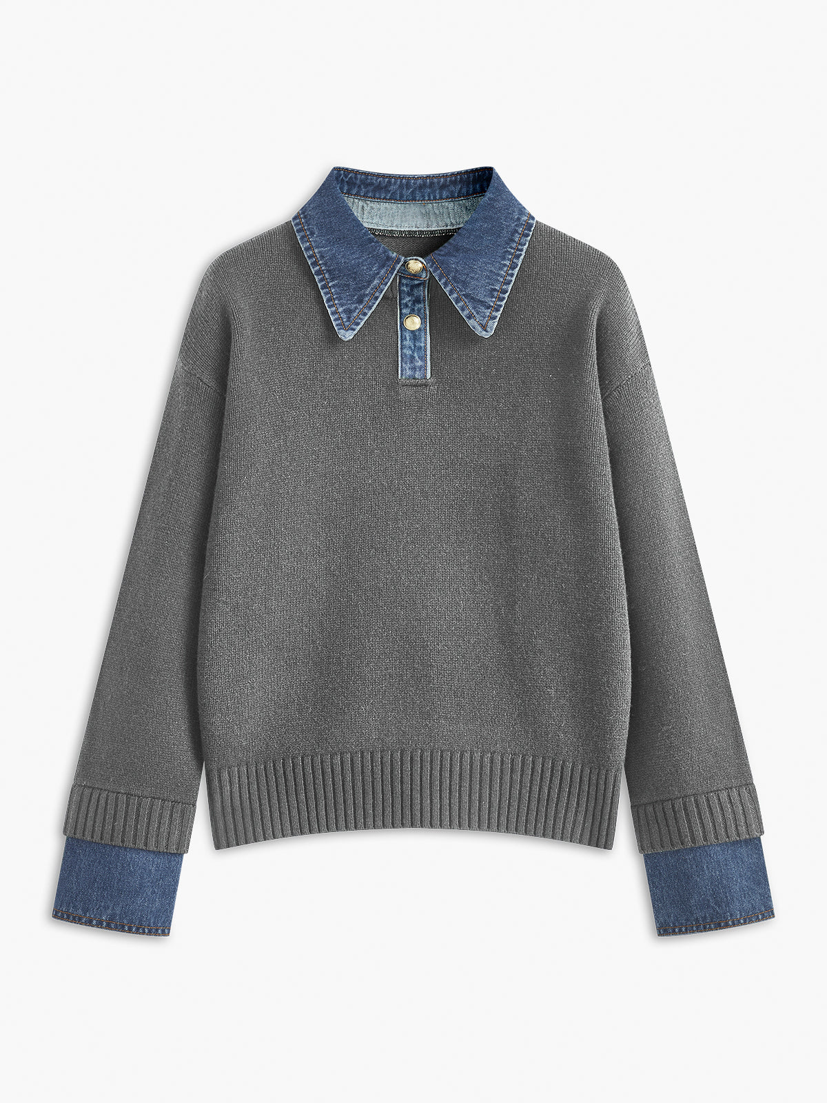 2 in 1 Dames Sweater met Denim Kraag