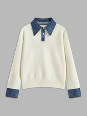 Stijvolle 2 in 1 Dames Sweater met Denim Kraag