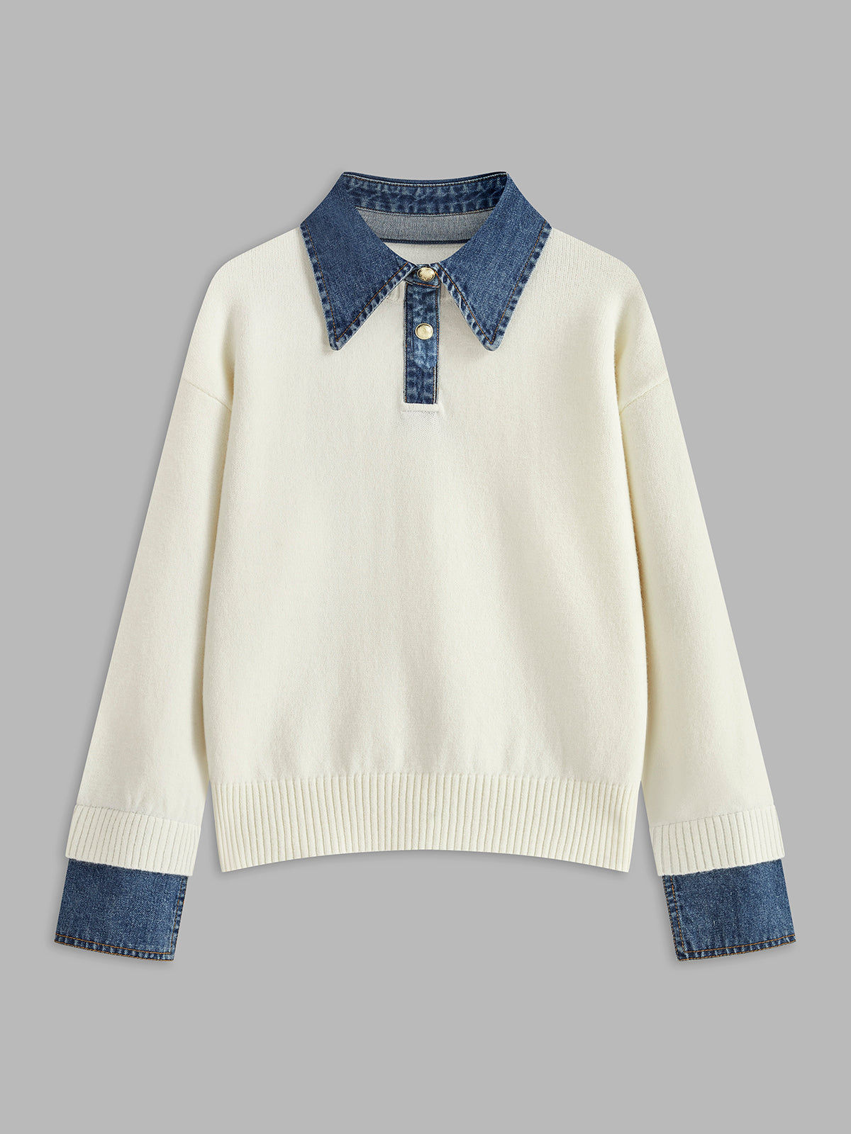2 in 1 Dames Sweater met Denim Kraag