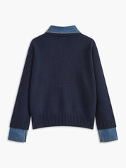 Stijvolle 2 in 1 Dames Sweater met Denim Kraag