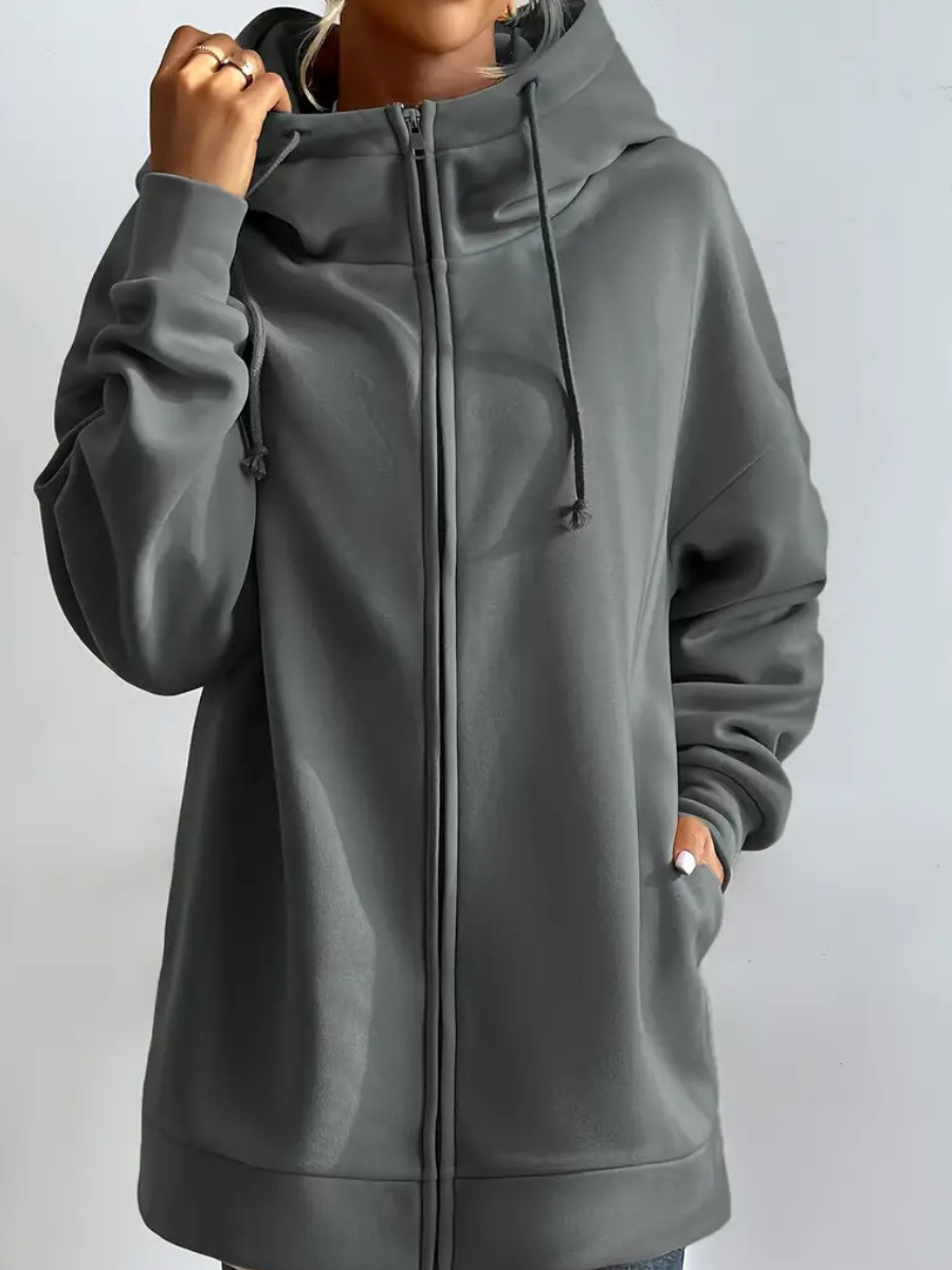 Fleece Katoenmix Dames Hoodie met Rits en Hoge Kraag