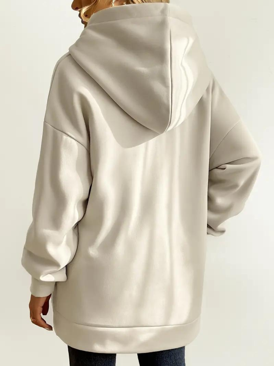 Fleece Katoenmix Dames Hoodie met Rits en Hoge Kraag