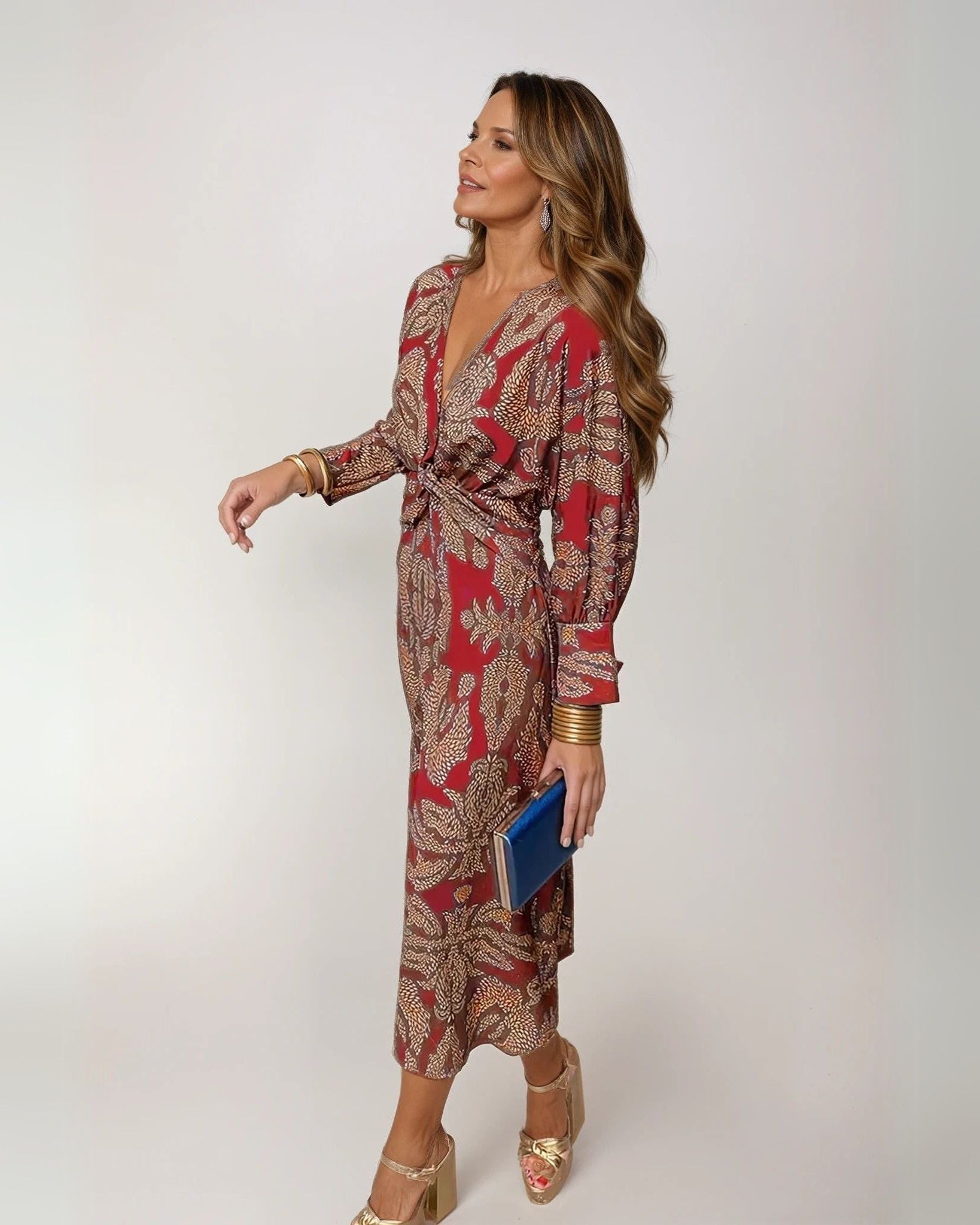 Midi Jurk met Print voor Dames – Elegante Luchtige Jurk met Stijlvolle All-Over Print