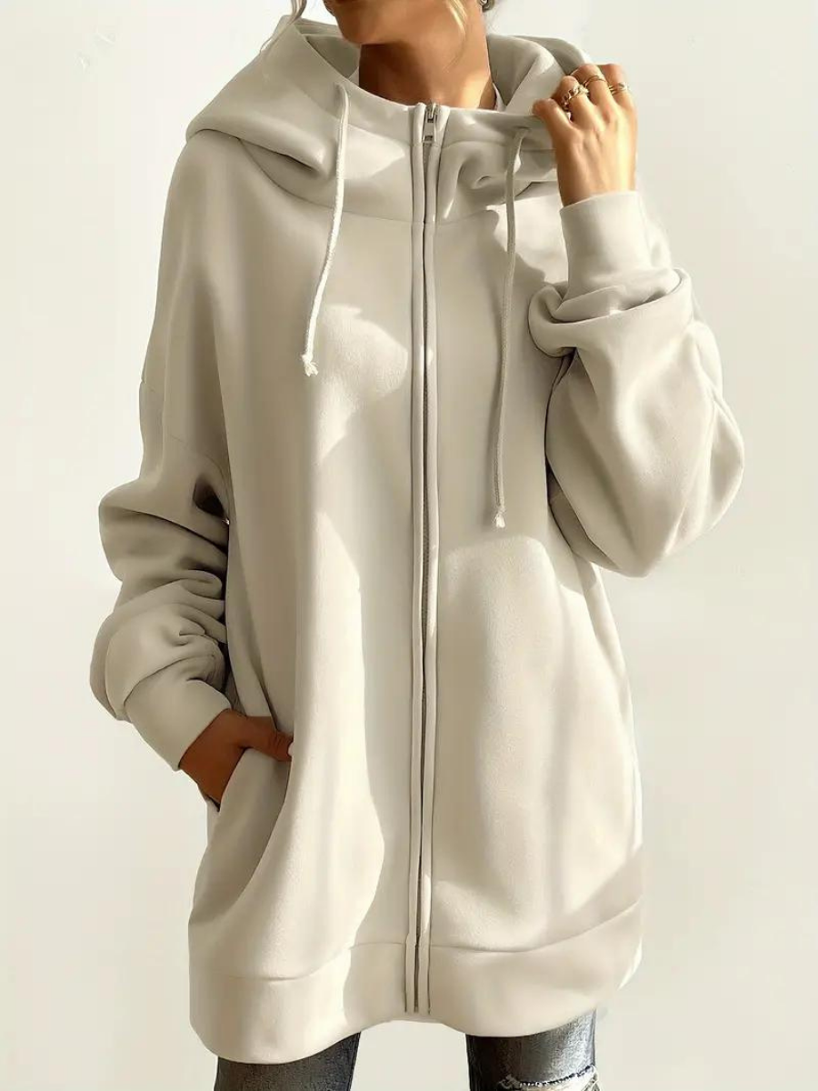 Fleece Katoenmix Dames Hoodie met Rits en Hoge Kraag