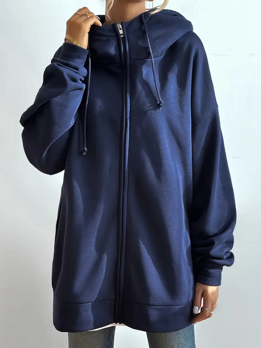 Fleece Katoenmix Dames Hoodie met Rits en Hoge Kraag